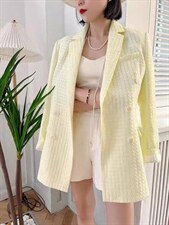 春季新款泡泡千鸟格纹理洋气西装外套，女装西装，L·H·X