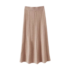 羊毛半身裙女秋冬中长款高腰百褶大摆裙A裙针织伞裙，女装半身裙，唯若美羊绒