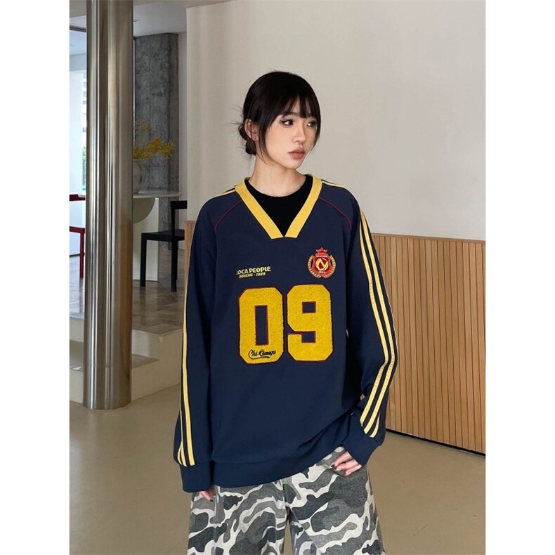 美式重磅嘻哈卫衣2026春季新款V领球衣情侣装宽松外套TXW145，女装短外套，星座516A