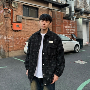 格子翻领小香风夹克男春季2024新款高级感情侣外套JK01-P85-控118图片