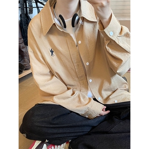 马标刺绣男夏季穿搭宽松松弛感长袖衬衣薄款上衣C2258-特价P40图片