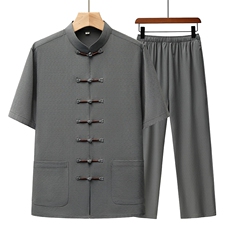 2026新款主推风唐装短袖衬衫套装中老年复古盘扣TR2803-P110，男装休闲套装，星座1105-3