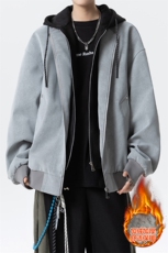 冬季新款加绒加棉连帽假两件皮衣大码夹克外套A436-2531棉-P95，男装夹克，电商A436