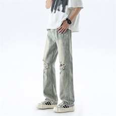 B221美式ins高街暗黑修身破洞弹力牛仔裤LK24182-P65控88，男装牛仔裤，电商B221