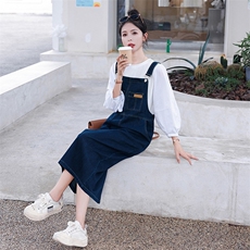 时尚套装女2024春装新款女装韩版气质显瘦两件套连衣裙背带裙，女装套装/套裙，慧尚依恋