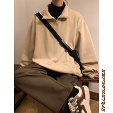 703-W302-P65冬季华棉基础款复合银狐绒纯色加厚立领卫衣M-5XL，男装卫衣，星座703