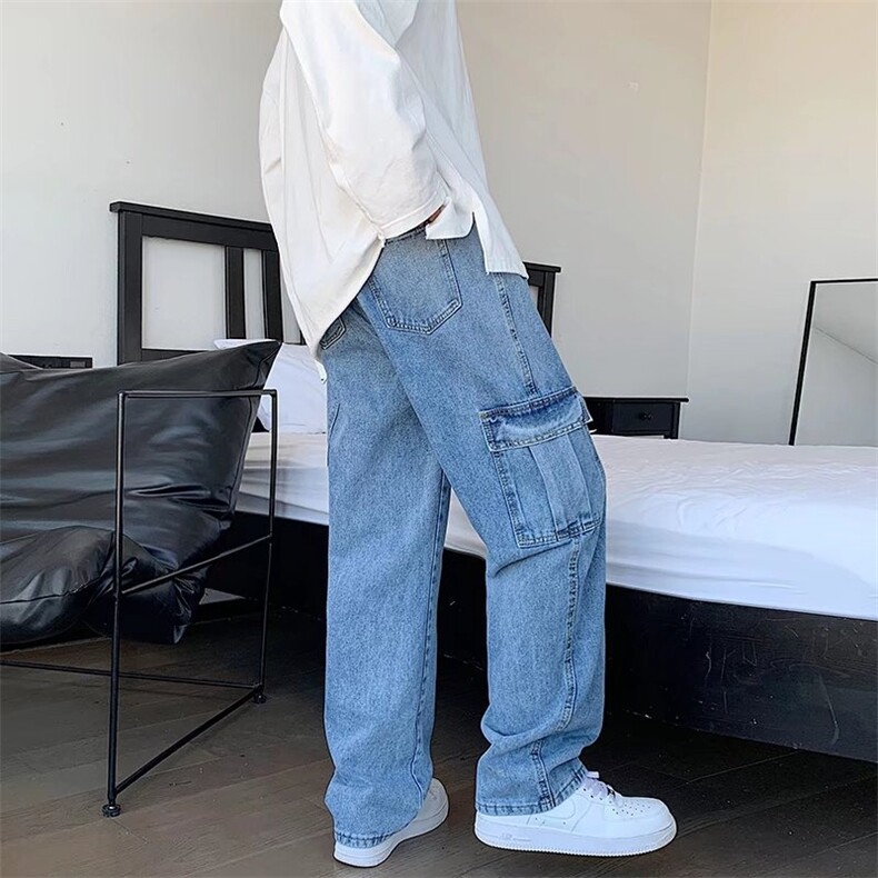 夏季新款机能宽松工装休闲裤日系潮流直筒牛仔裤男现货K8059-P40,男装牛仔裤,星座512-3