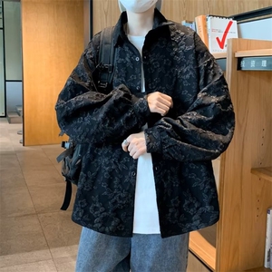 韩版潮流设计感浮雕压花衬衣春秋高级感衬衫男士外套 W3824-P40图片