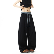 轻薄撞色腰头格子拼接宽松弯刀裤速干休闲裤2XZ502-K847-P65控89，男装休闲裤，星座502