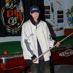 美式飞行员夹克男春秋季条纹设计感休闲棒球服潮牌痞帅情侣外套男图片