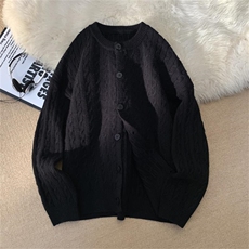 二开M2805-特P60光板纯色针织开衫男宽松麻花圆领毛衣外套男装，男装针织衫/毛衣，电商D310B