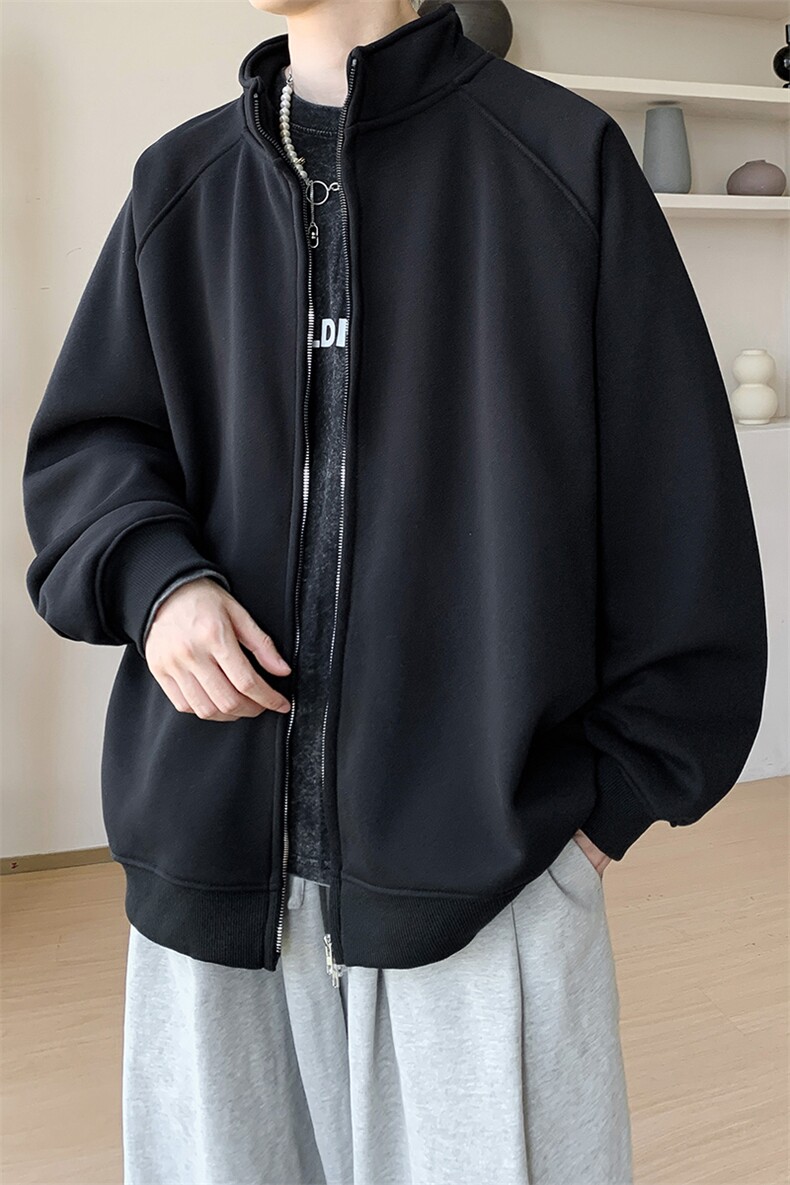 内景秋冬情侣休闲立领开衫卫衣男高街宽松外套WY00742/P45加绒P50,女装短外套,电商B316