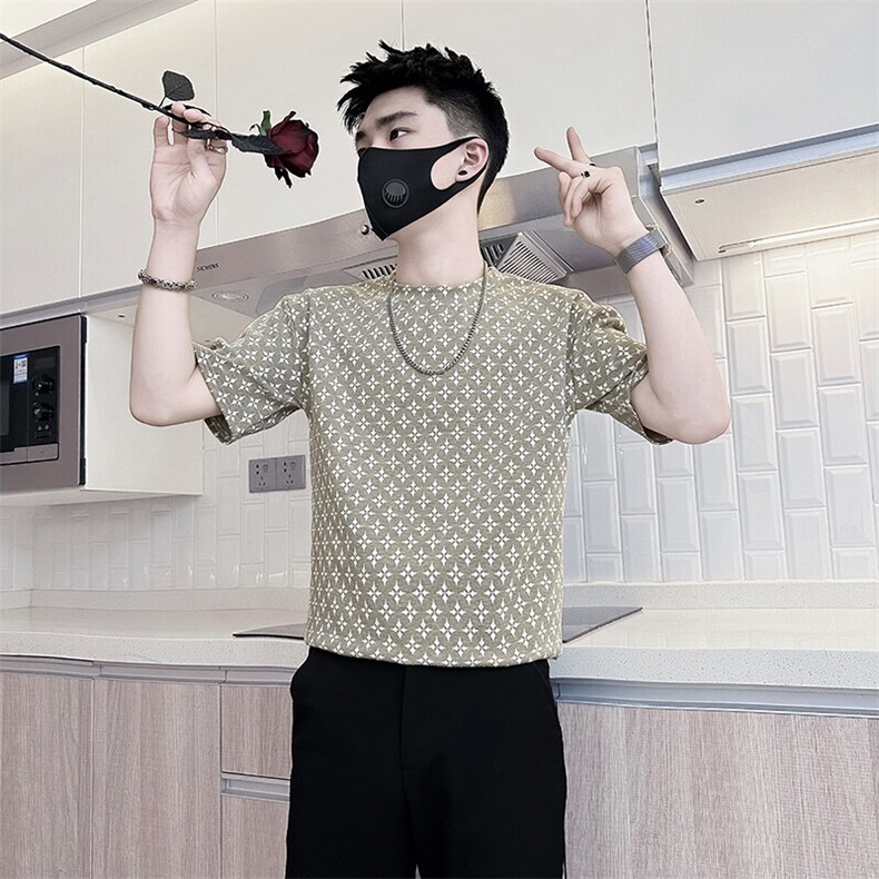 高级感提花面料短袖T恤男抖音痞帅社会小伙301C-DT84-P48控68,男装T恤,星座301C（原B323）