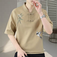 短袖夏季高端刺绣盘扣五分袖透气上衣服JZ9815-P65，男装T恤，星座1105-3
