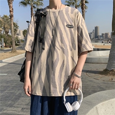男士夏季潮韩版宽松圆领港风ins不规则条纹短袖t恤上衣T130-P20，男装T恤，星座512-2