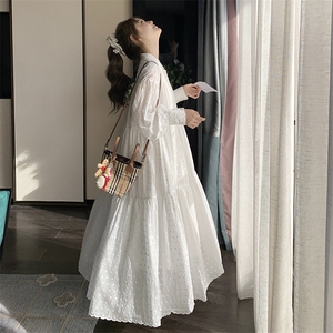 法式茶歇长袖连衣裙女2025春秋季新款温柔风宽松过膝显瘦衬衫裙子图片