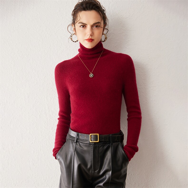 2025春秋新款羊绒衫女100羊绒红色修身内搭上衣显瘦套头针织衫，女装羊绒衫，戎叶云台