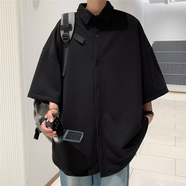 华夫格短袖衬衫男大码夏季男生日系潮牌宽松休闲衬衣5990P35,男装衬衫,星座410-2