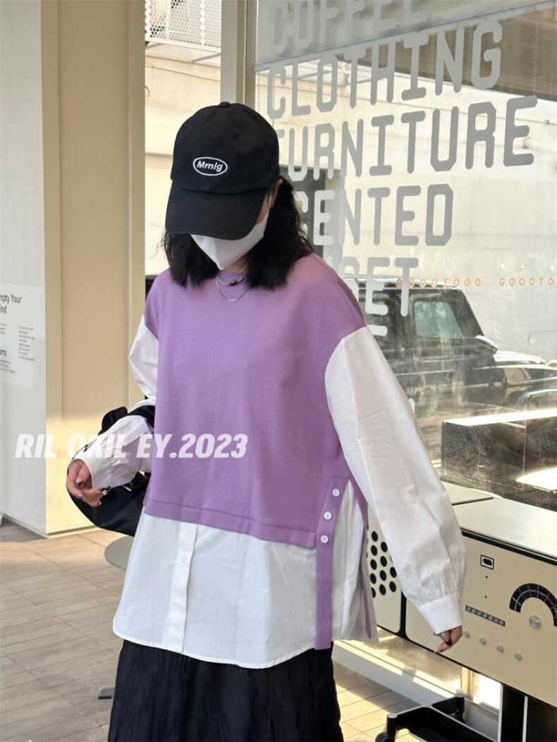 雷洛奇丽—2023春装拼接衬衫，女装衬衫，雷洛奇丽