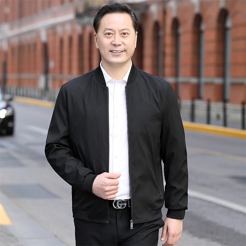 男士2023年春季新款长袖薄款中年爸爸装商务休闲拉链夹克棒球潮流,男装夹克,电商B212（原钱塘6029）