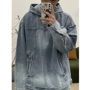 JK8605-P56 美式水洗复古情侣装牛仔卫衣连帽外套男图片