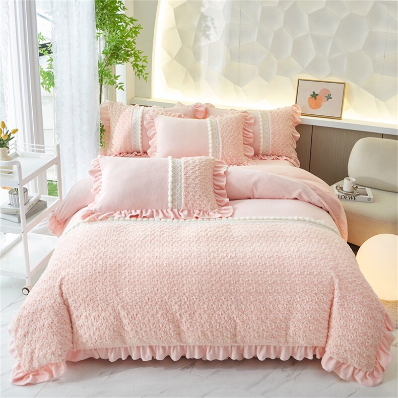 新款玫瑰兔毛绒床裙款四件套，床品套件，一起卖家纺