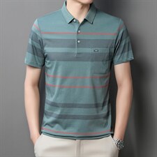 新款男装条纹短袖Polo中青年夏季新款商务正装休闲透气免烫体P53，男装Polo衫，星座1105-3