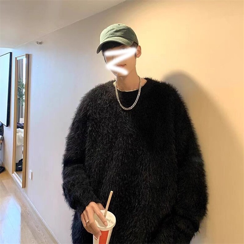 日系重磅马海毛毛衣慵懒高级感男生秋冬外套加厚圆领针织衫上衣,男装针织衫/毛衣,星座506A