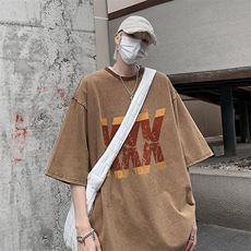 B239-X1026-P38美式字母做旧水洗短袖落肩袖短袖T恤男，男装T恤，星座514-2(原B239)