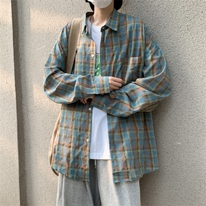 美式复古高街格子衬衫男女宽松休闲外套情侣长袖上衣CS01142-P43图片