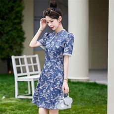 现货！中式改良版连衣裙女2024气质时尚优雅范连衣裙，女装连衣裙，涵墨