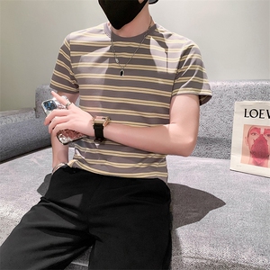夏装小伙圆领条纹痞帅体恤男休闲上衣男士T 301A-1/T38/P45图片