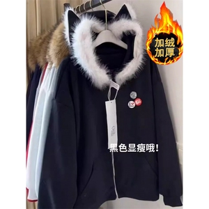 女秋冬可爱连帽加绒加厚卫衣外套学院风毛领学生 WX337图片