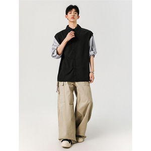 【现货】夏季新款美式拼接短袖衬衫透气翻领衬衣CY06052-TP40控68图片