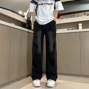现货早春 宽松大码直筒渐变工装伞兵裤阔腿褶皱牛仔裤男 K903-P50图片