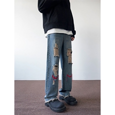 [现货]04破洞牛仔裤美式拖地牛仔裤抖音品质XZ211-1-K2408P50，男装牛仔裤，星座211-1