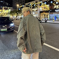 复古短款毛边廓形拉链牛仔外套男新款立领夹克2213-P70，男装工装外套，星座1109-3
