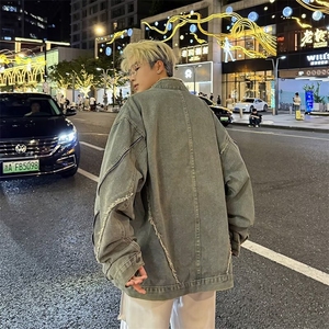 复古短款毛边廓形拉链牛仔外套男新款立领夹克2213-P70图片