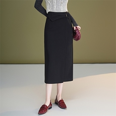 气质通勤包臀裙子半身裙女2025秋季新款显瘦中长款直筒开叉一步裙，女装半身裙，艾米