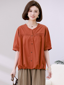 衬衫女短袖2024年夏季新款衬衣漂亮小衫棉麻上衣,女装T恤,忆绮罗