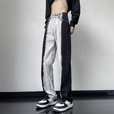 美式高街牛仔裤男拼色韩版潮流帅气2024秋冬季ins长裤RK1121-P46，男装牛仔裤，星座412-3