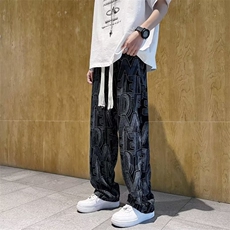 灯芯绒字母满印休闲裤男设计感情侣宽松阔腿裤子CK92P33加绒P43，男装休闲裤，星座410-2