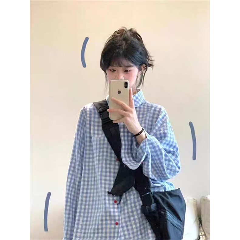 网图有货复古蓝色长袖格子衬衫男女内搭叠穿休闲衬衣A1296-P37,男装衬衫,星座1505