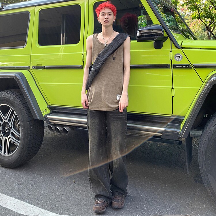 美式复古扎染cleanfit做旧破坏猫须百搭阔腿牛仔裤男女慵懒秋冬,男装牛仔裤,星座218-8