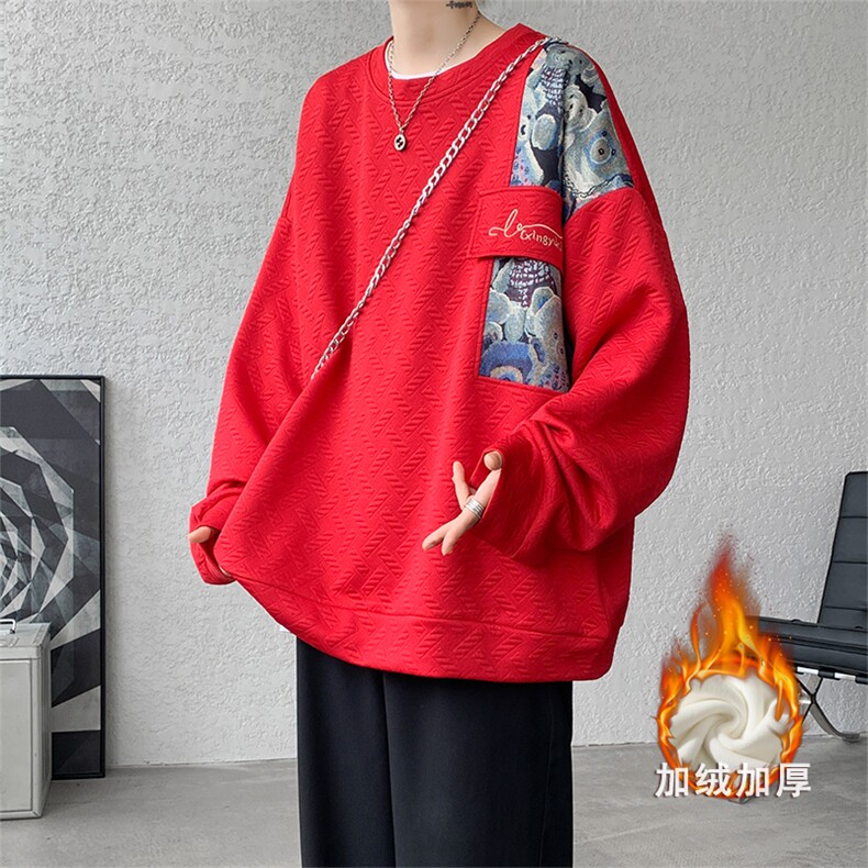 现货WY10067-P45加绒P55新增加绒款款式百搭圆领小熊拼接卫衣,男装卫衣,电商A059