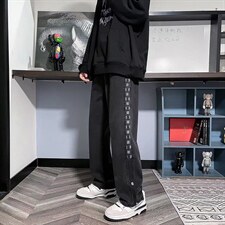 格子牛仔裤男士宽松新款潮牌直筒长裤子韩版潮流阔腿裤N3311-p40，男装牛仔裤，星座1008