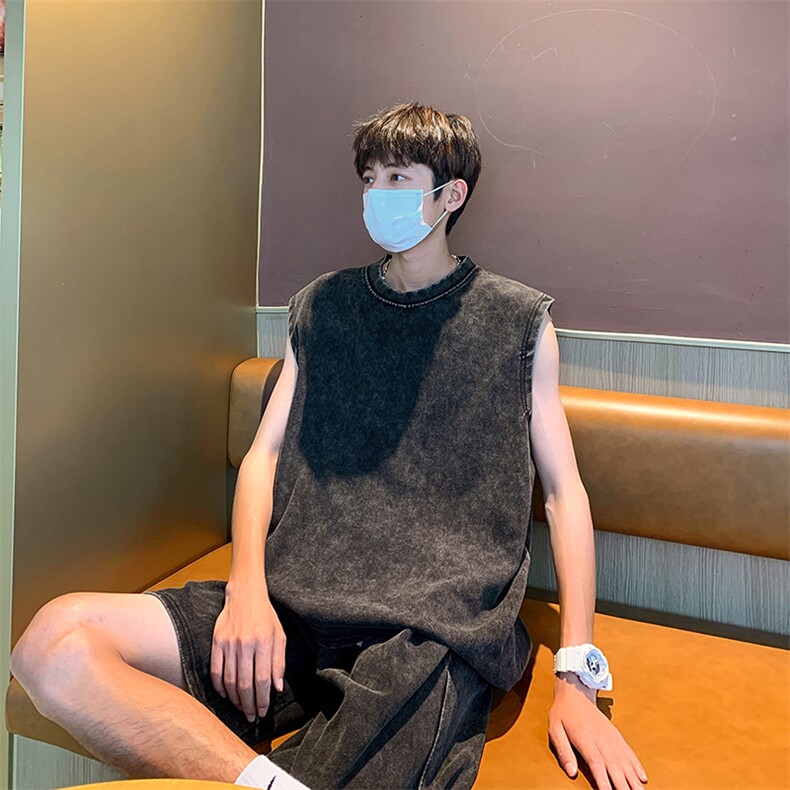TZ30-P50美式水洗做旧短袖背心套装,男装休闲套装,星座1501-1