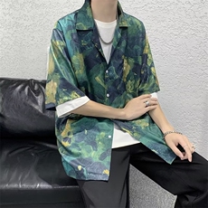 日系五分袖春夏季新款衬衫潮流慵懒男方领宽松型衬衫A048P26，男装衬衫，星座1116-2