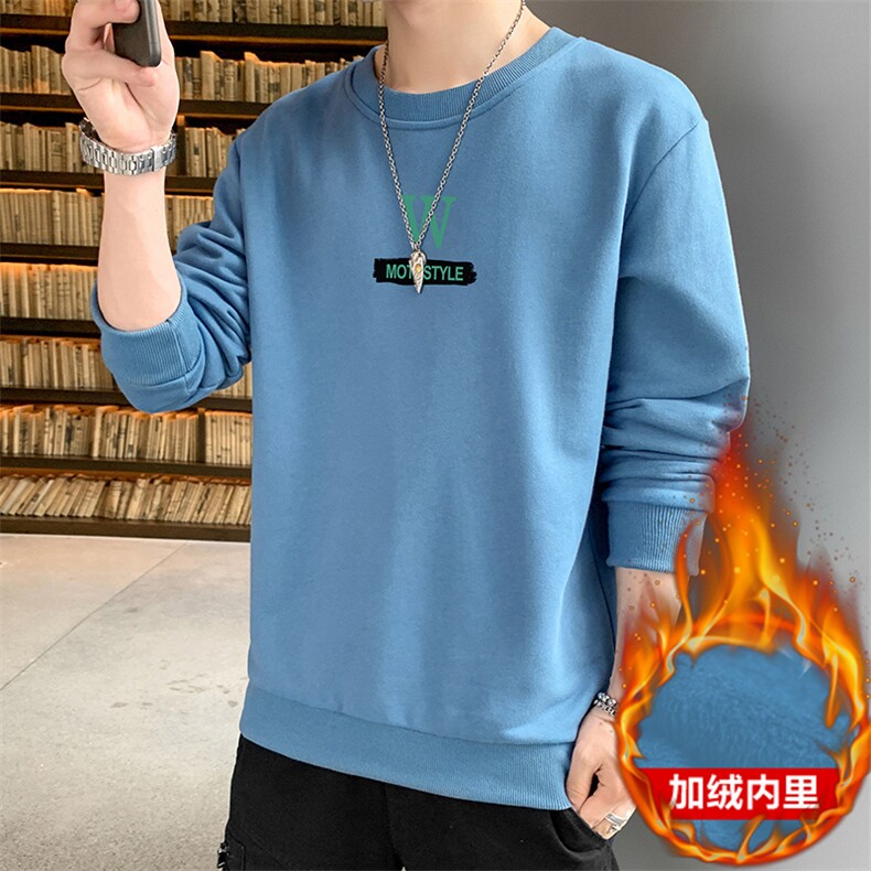 秋冬新款加绒潮流男士W字母印花休闲圆领卫衣大码打底,男装T恤,星座1816-2（原1210–2）