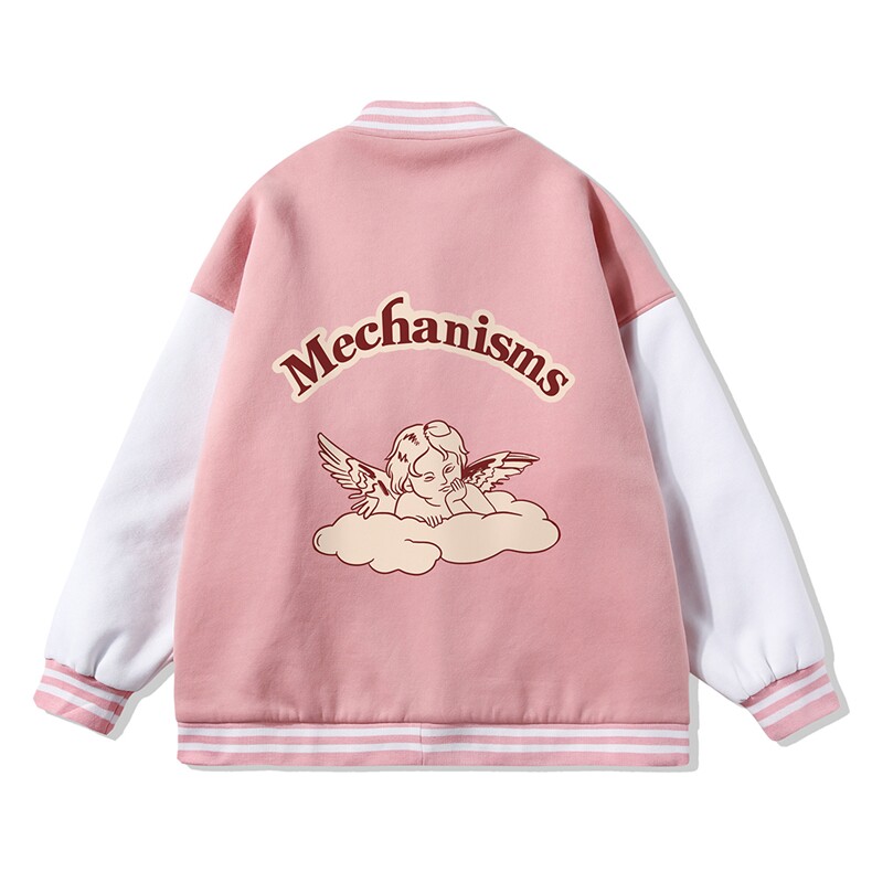 白底春季新款港风小天使印花潮牌拼接棒球服夹克外套G97P65-控88,男装夹克,电商A247-1